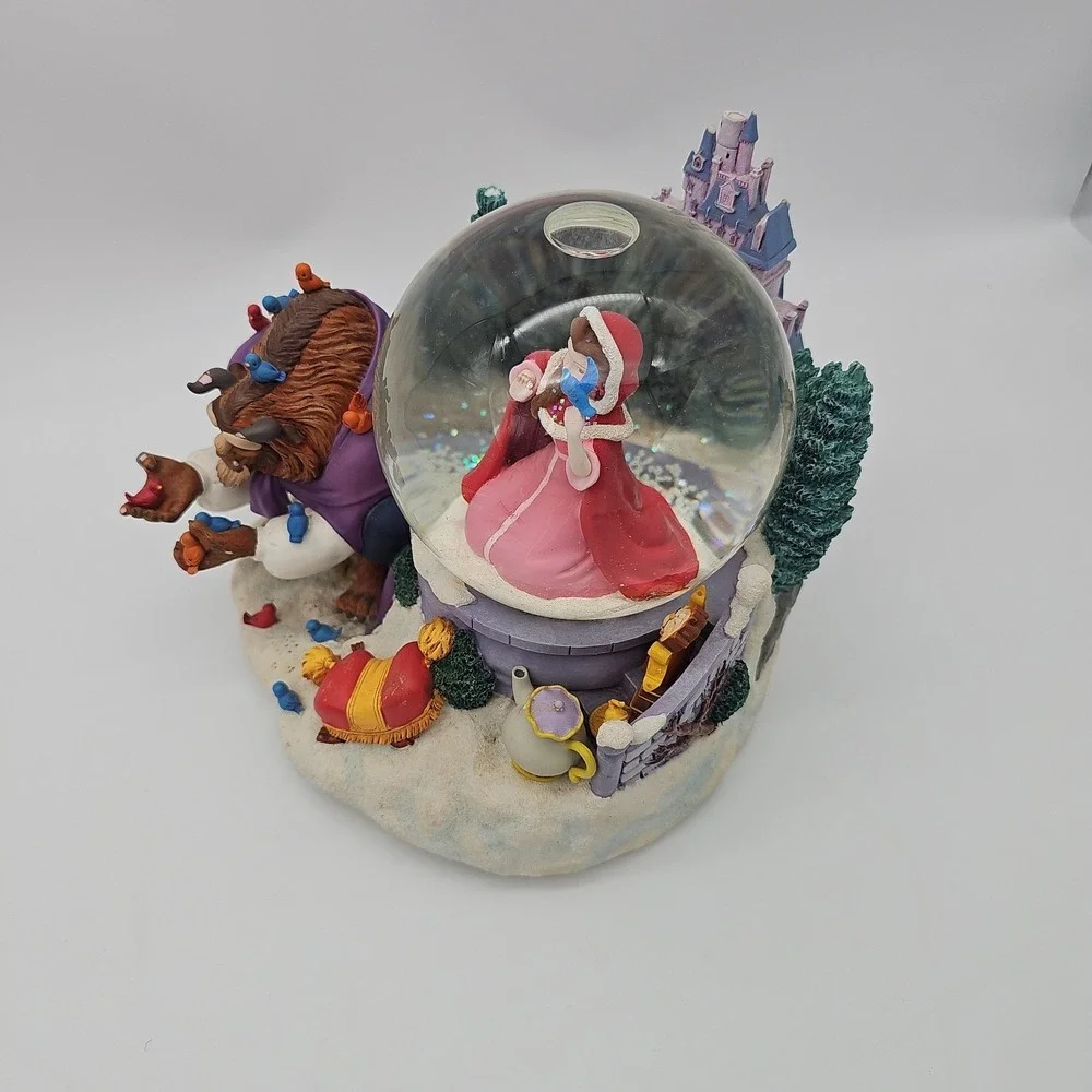 Disney Beauty and the Beast Snow Globe Something There Musical Bird Feeding READ